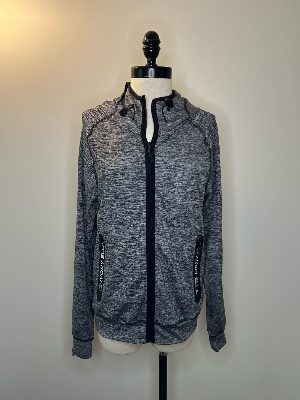 Ivory Ella Gray Heathered Full-Zip Hooded Jacket Hoodie Pockets Womens M